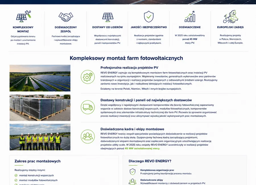 Montaż farm PV i magazynów energii – REVO ENERGY